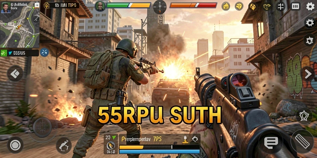 Tampilan gameplay TPS yang intens dan mendebarkan di 55RP.