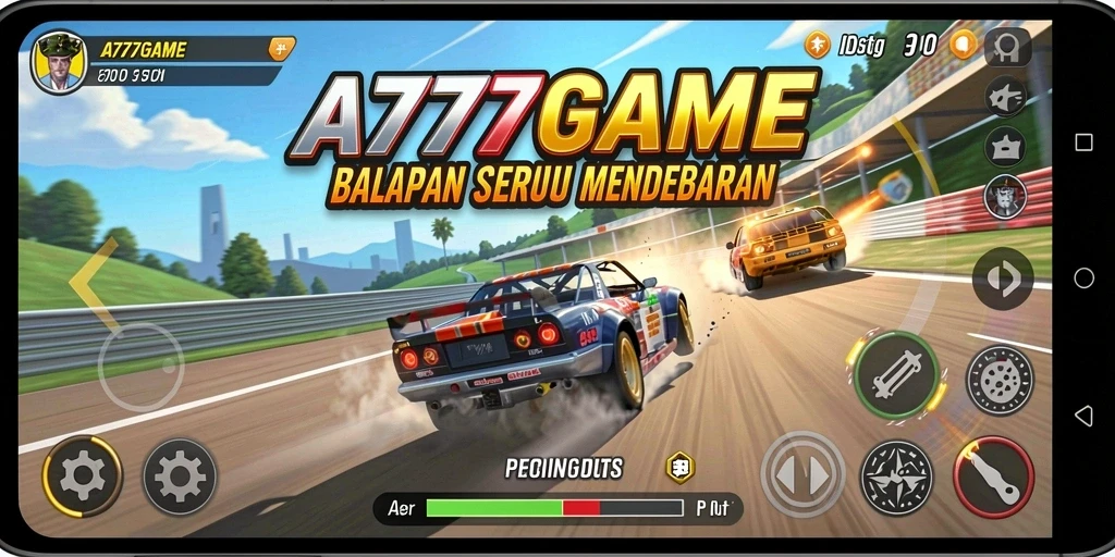 Screenshot menunjukkan aksi balap mendebarkan di A777GAME.