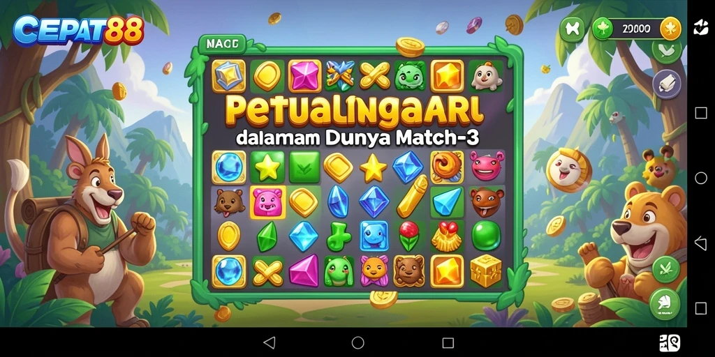 Tampilan menyenangkan dari gameplay Match-3 di CEPAT88