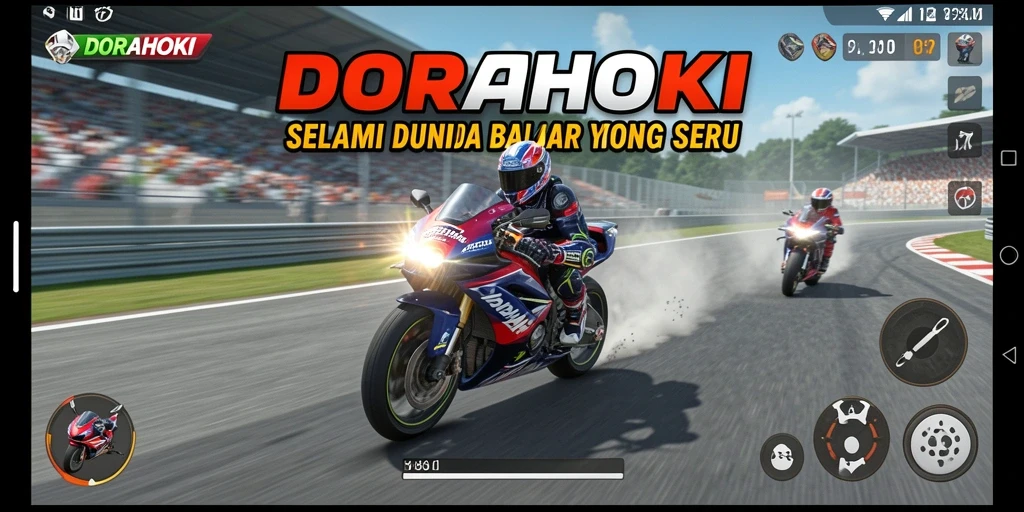 Tangkapan layar gameplay balap motor yang seru di DORAHOKI.