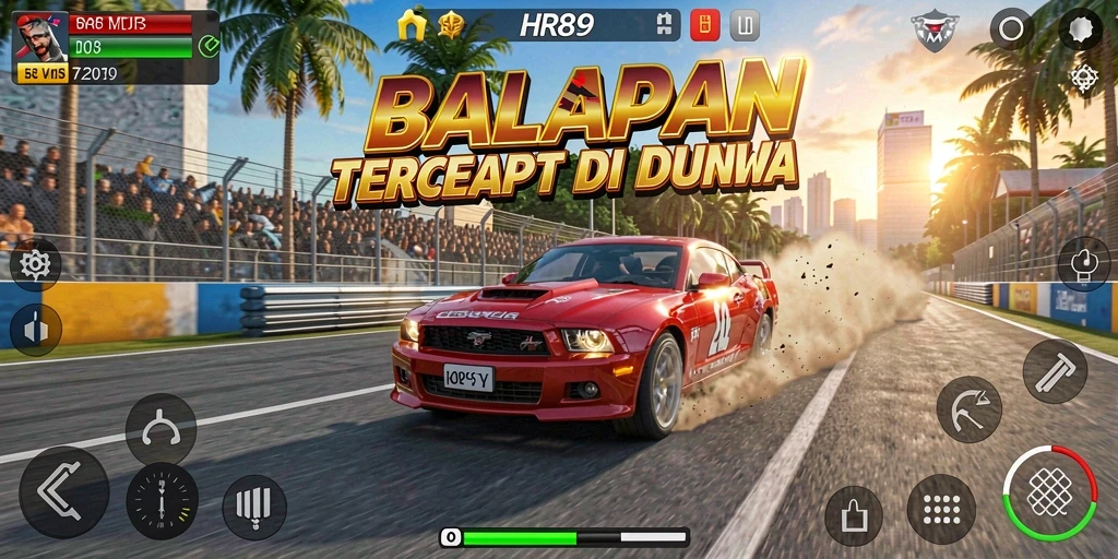 Gameplay seru HR89 dengan balapan mendebarkan dan mobil kustomisasi.