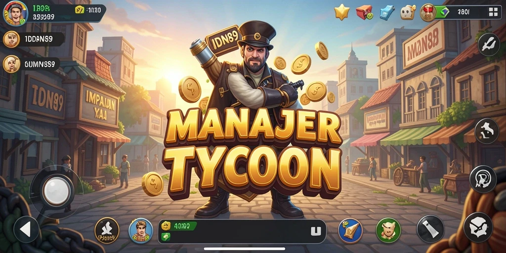 Tampilan gameplay menarik dari IDN89 yang menggambarkan manajemen bisnis.