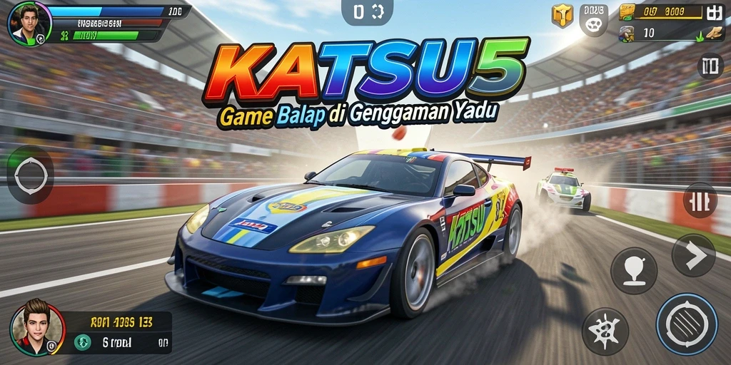 Tampilan gameplay KATSU5 saat balapan yang mendebarkan.