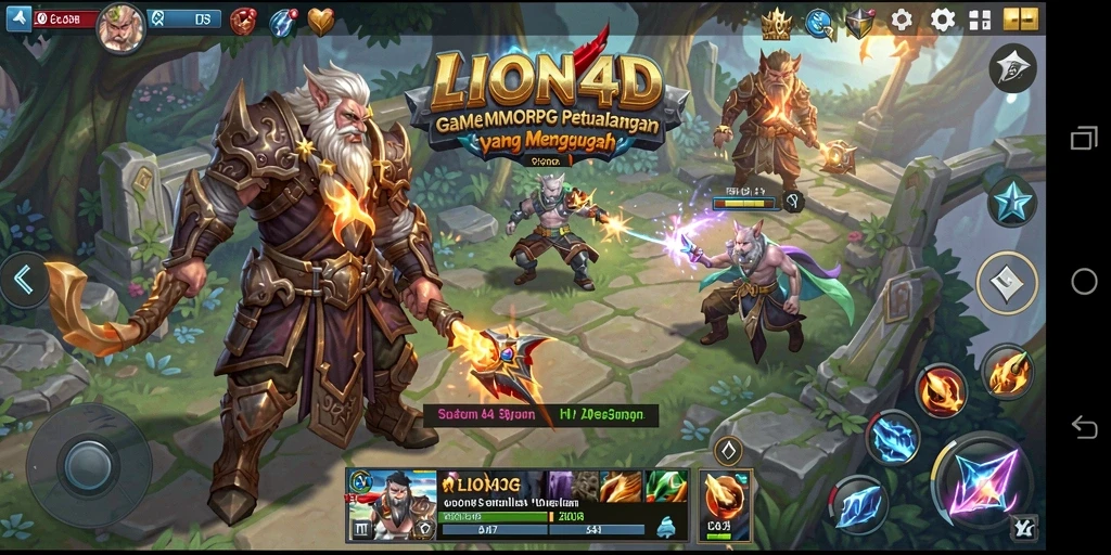 Screenshot gameplay LION4D yang menampilkan petualangan petarung di dunia magis.