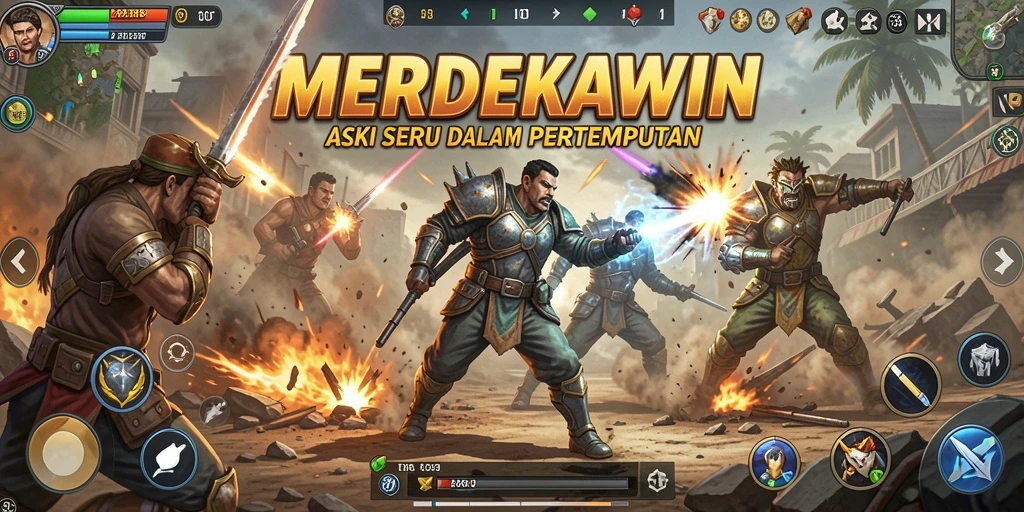 Tampilan aksi seru dalam gameplay MERDEKAWIN yang menggugah adrenalin.