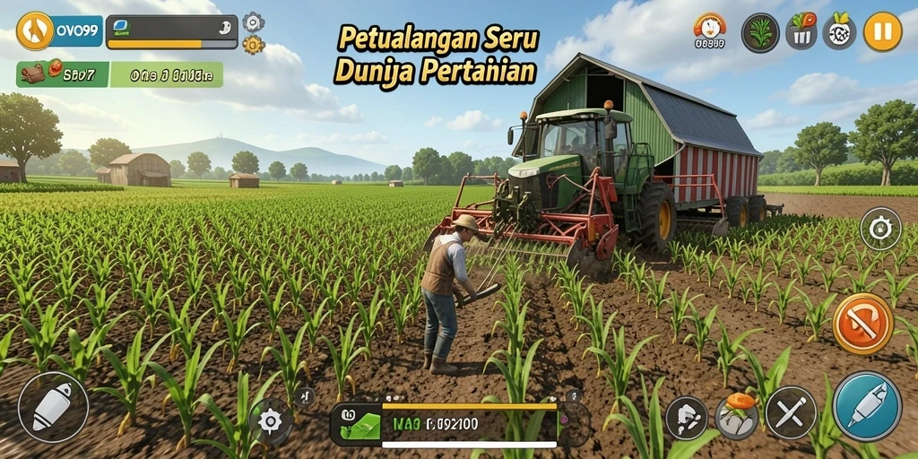 Tampilan gameplay OVO99 dengan berbagai aktivitas pertanian yang seru.