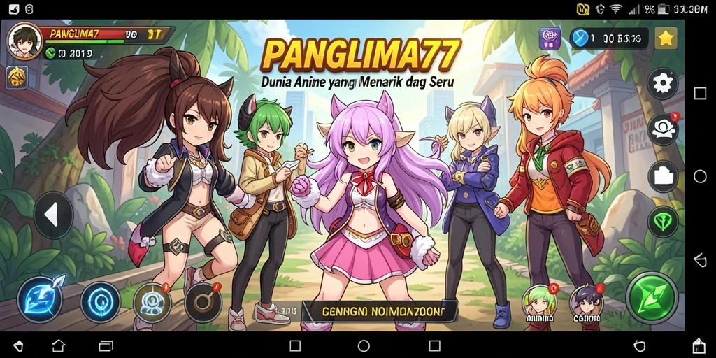 Screenshot gameplay PANGLIMA77 menampilkan karakter anime yang dinamis.
