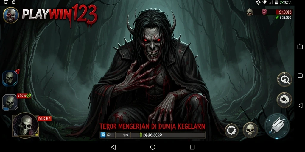 Screenshot gameplay PLAYWIN123 menunjukkan momen seram saat menjelajah dunia horor.