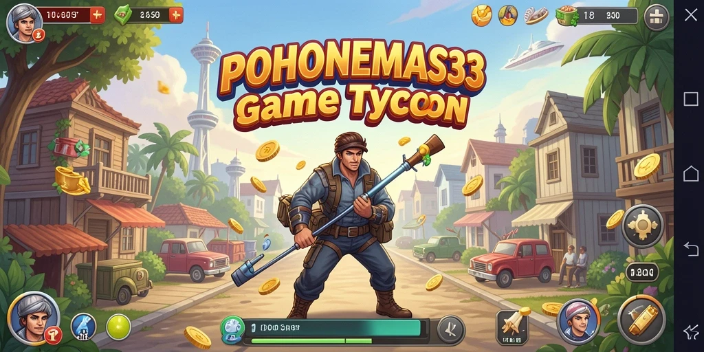 Tampilan gameplay <strong>POHONEMAS33</strong> yang menampilkan aksi manajemen bisnis yang seru.