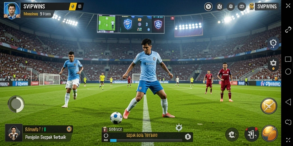 Tampilan gameplay nyata dari SVIPWINS dengan aksi sepak bola seru.