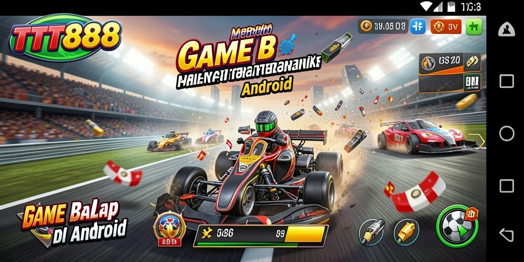 Screenshot gameplay TTT888 menampilkan kecepatan balap yang mendebarkan.