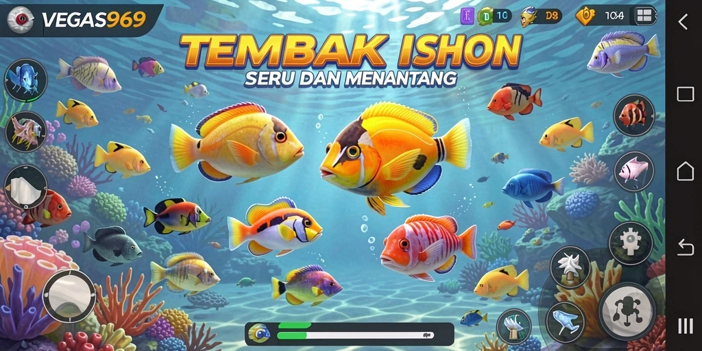 Tampilan utama gameplay VEGAS969 dengan ikan berwarna-warni.