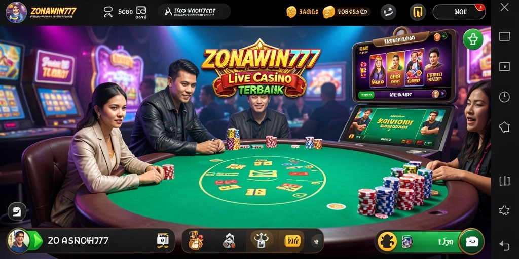 Screenshot ZONAWIN777 menampilkan dealer langsung dan gameplay yang menarik.